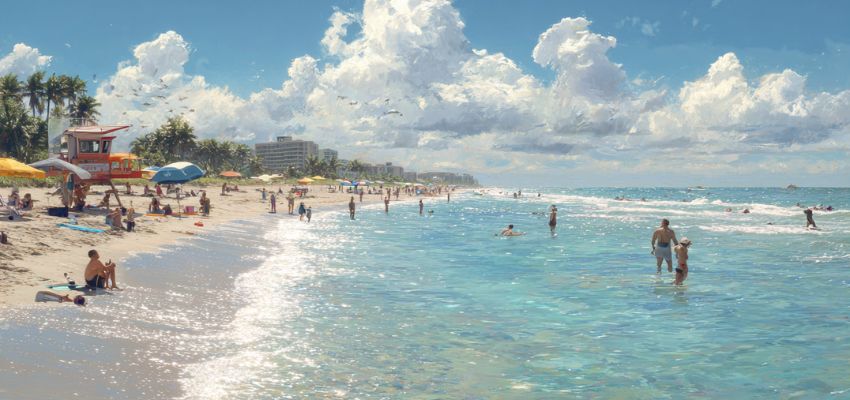 The tourists happily stay in Boca Raton Beach.